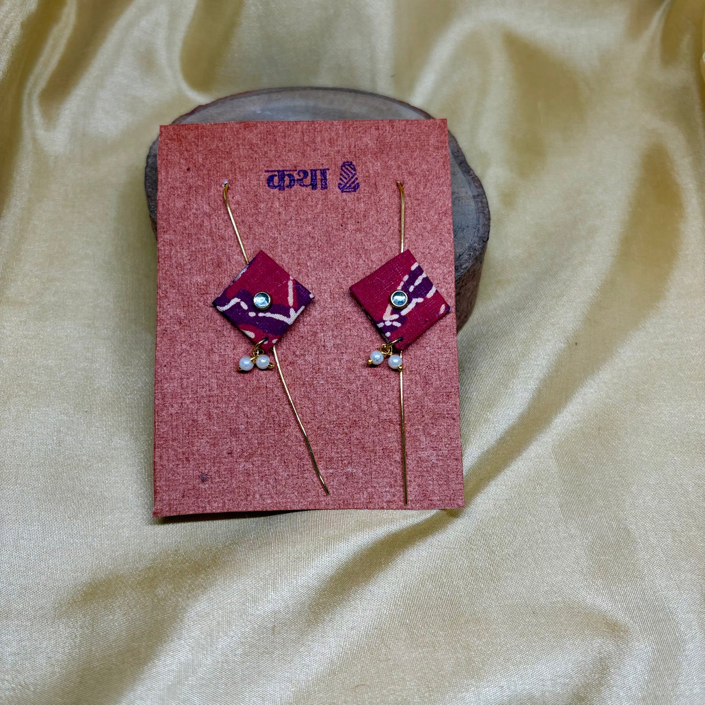 Kalamkari Pink Floral Diamond Ear Cuff