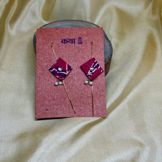 Kalamkari Pink Floral Diamond Ear Cuff