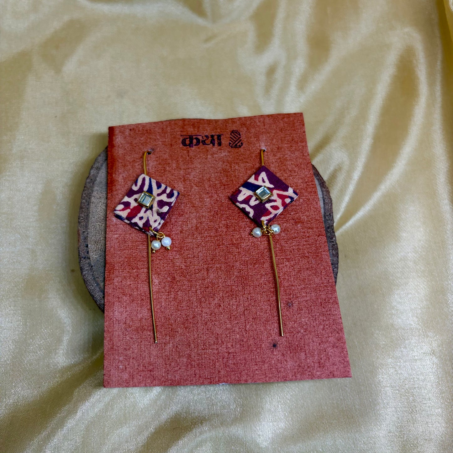 Kalamkari Pink & Multicolour Diamond Ear Cuff