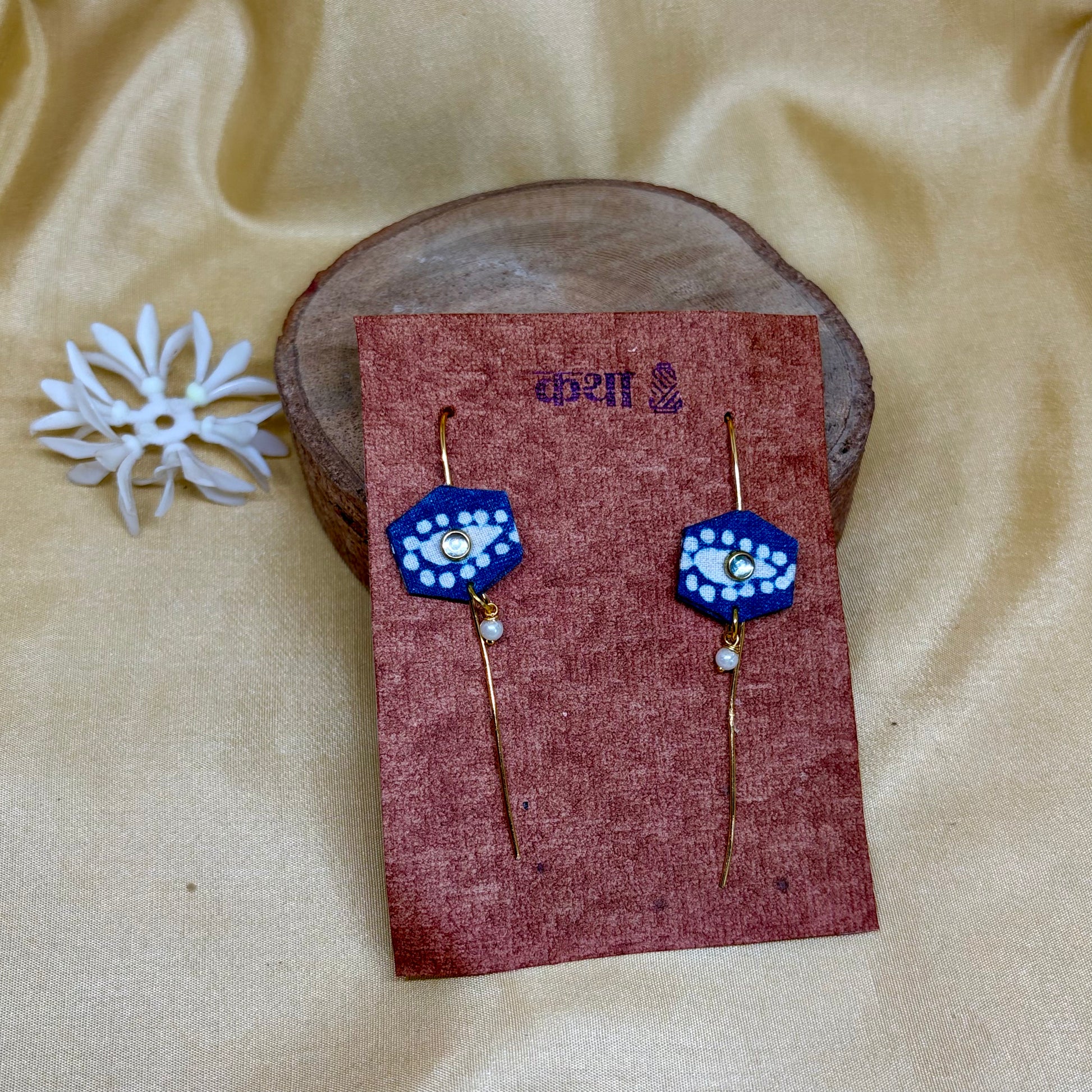 Kalamkari Blue Floral Ear Cuff