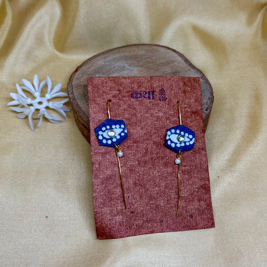 Kalamkari Blue Floral Ear Cuff