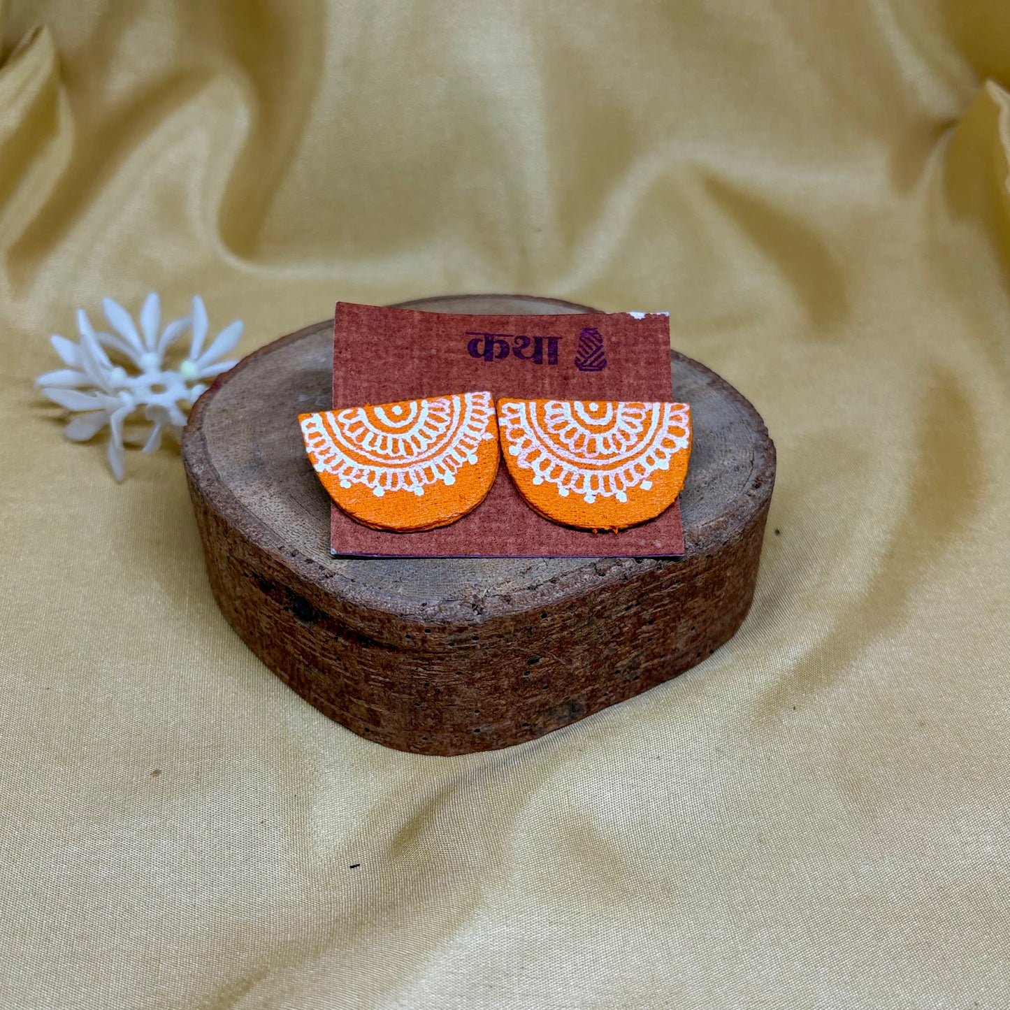 Hand-Painted Orange Mandala Earrings