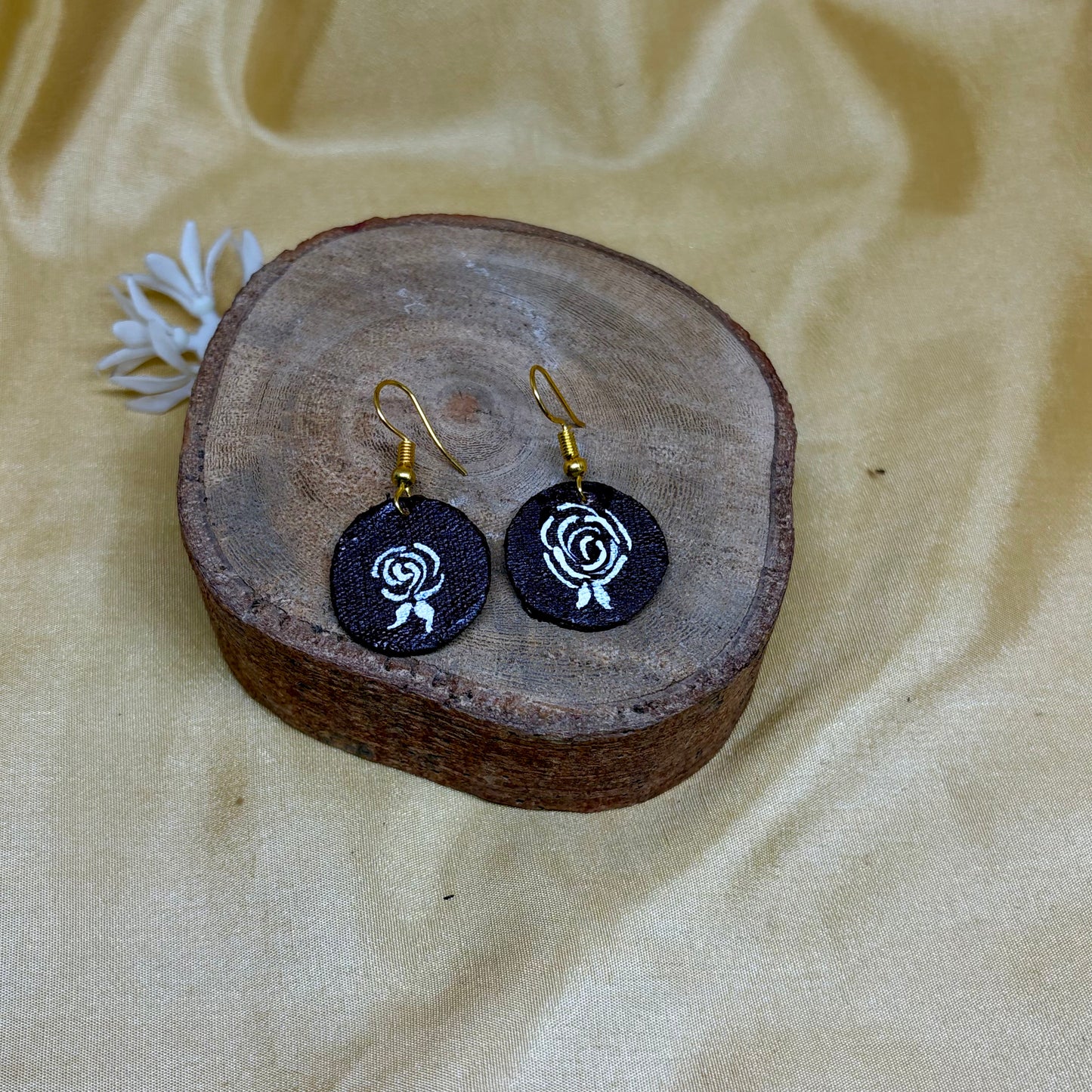 Hand-Painted Brown Spiral Earrings