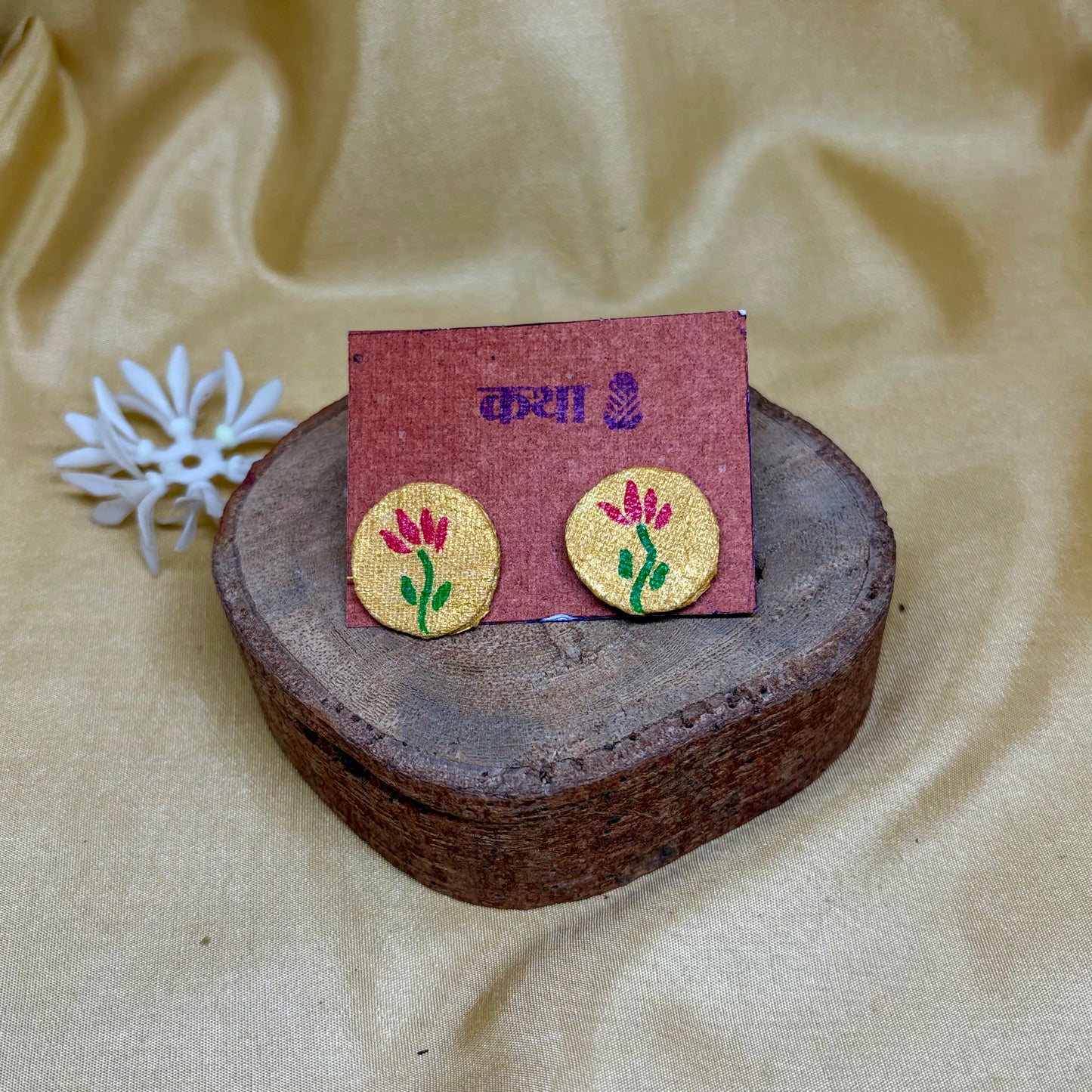 Hand-Painted Mustard Floral Earrings
