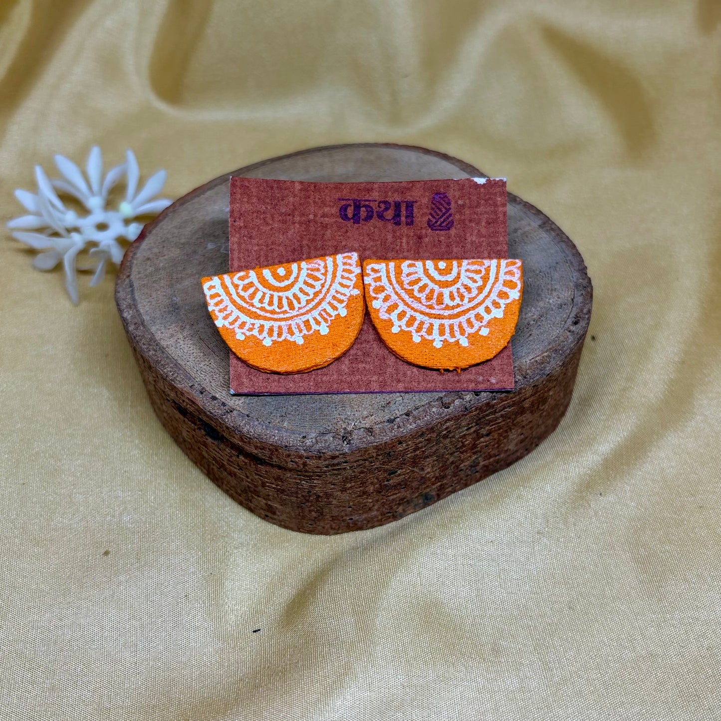 Hand-Painted Orange Mandala Earrings