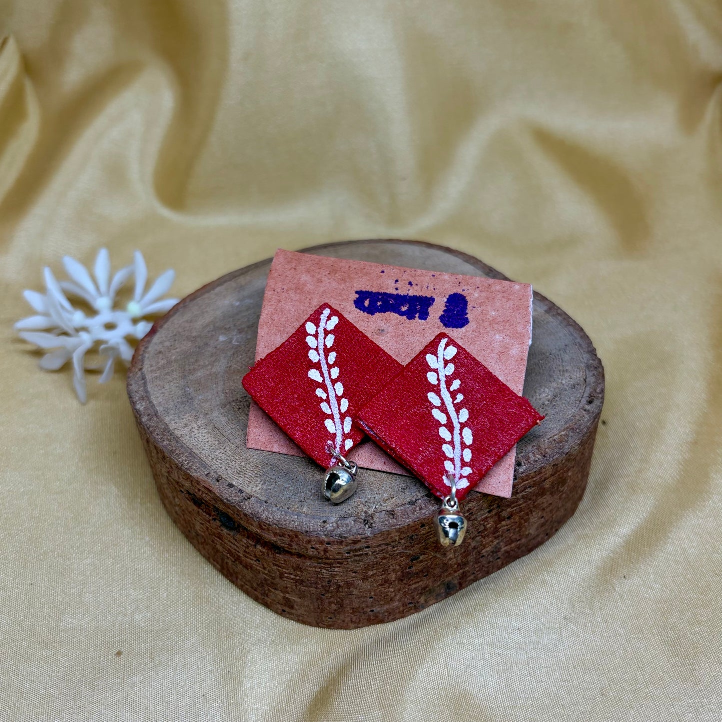 Hand-Painted Pink Leaf Diamond Earrings
