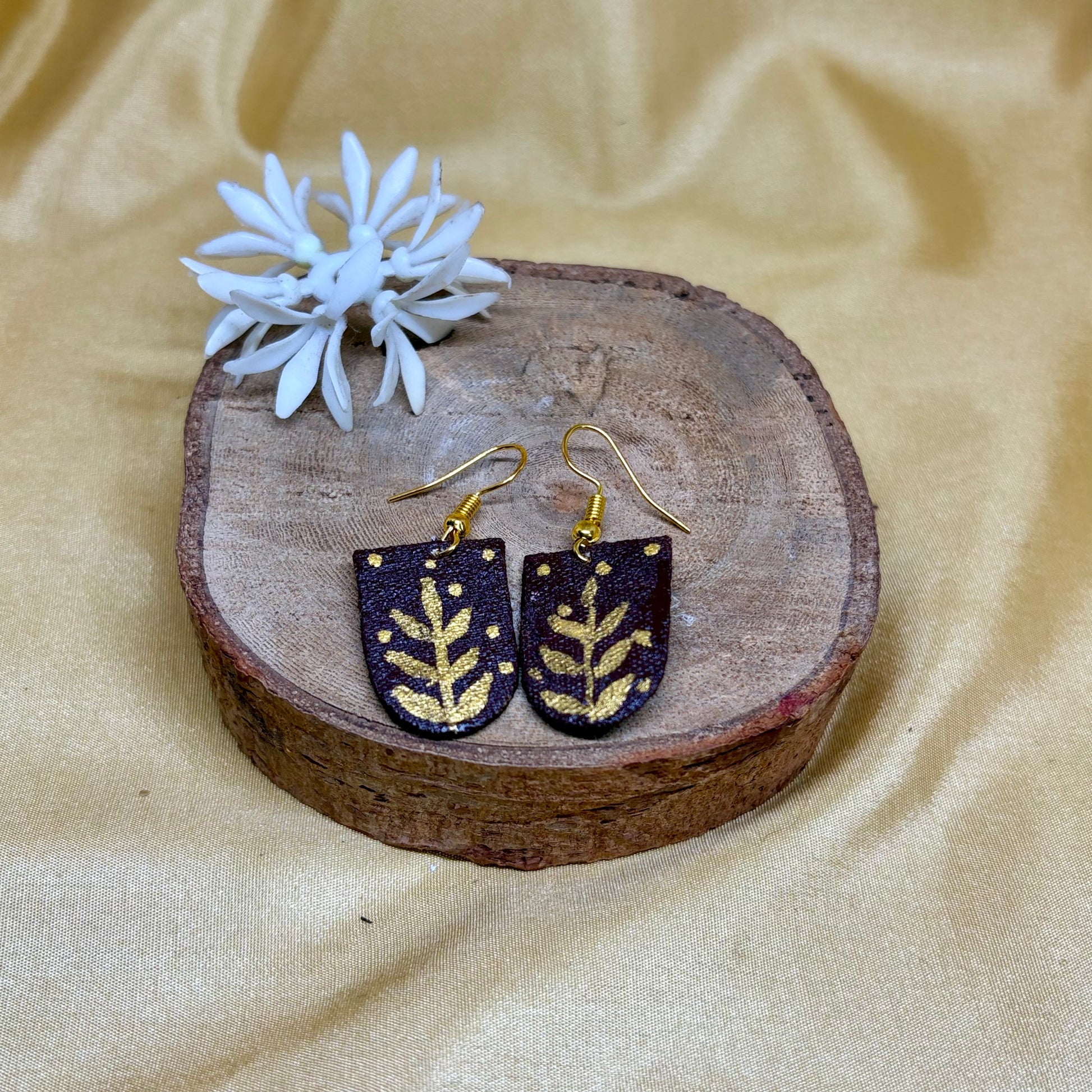 Hand-Painted Brown & Mustard Leaf Earrings