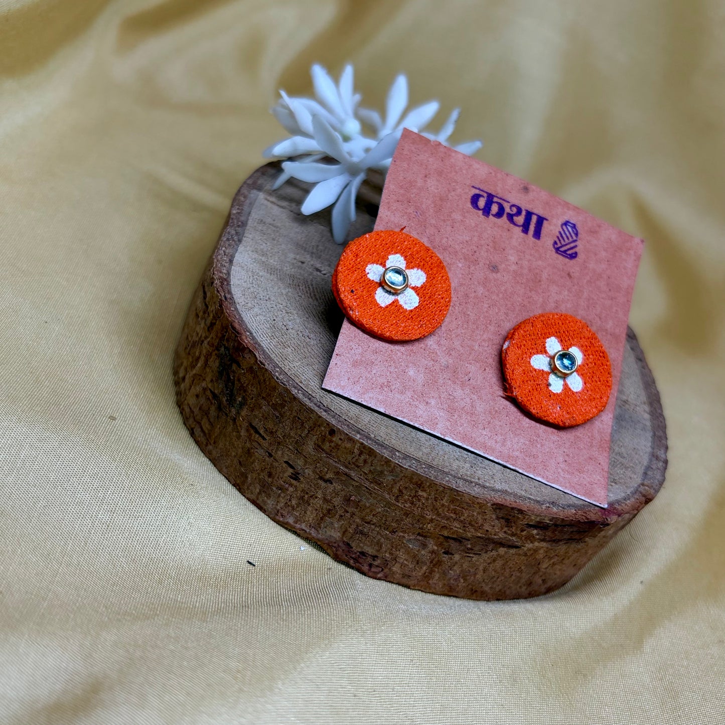 Hand-Painted Orange Floral Stud Earrings