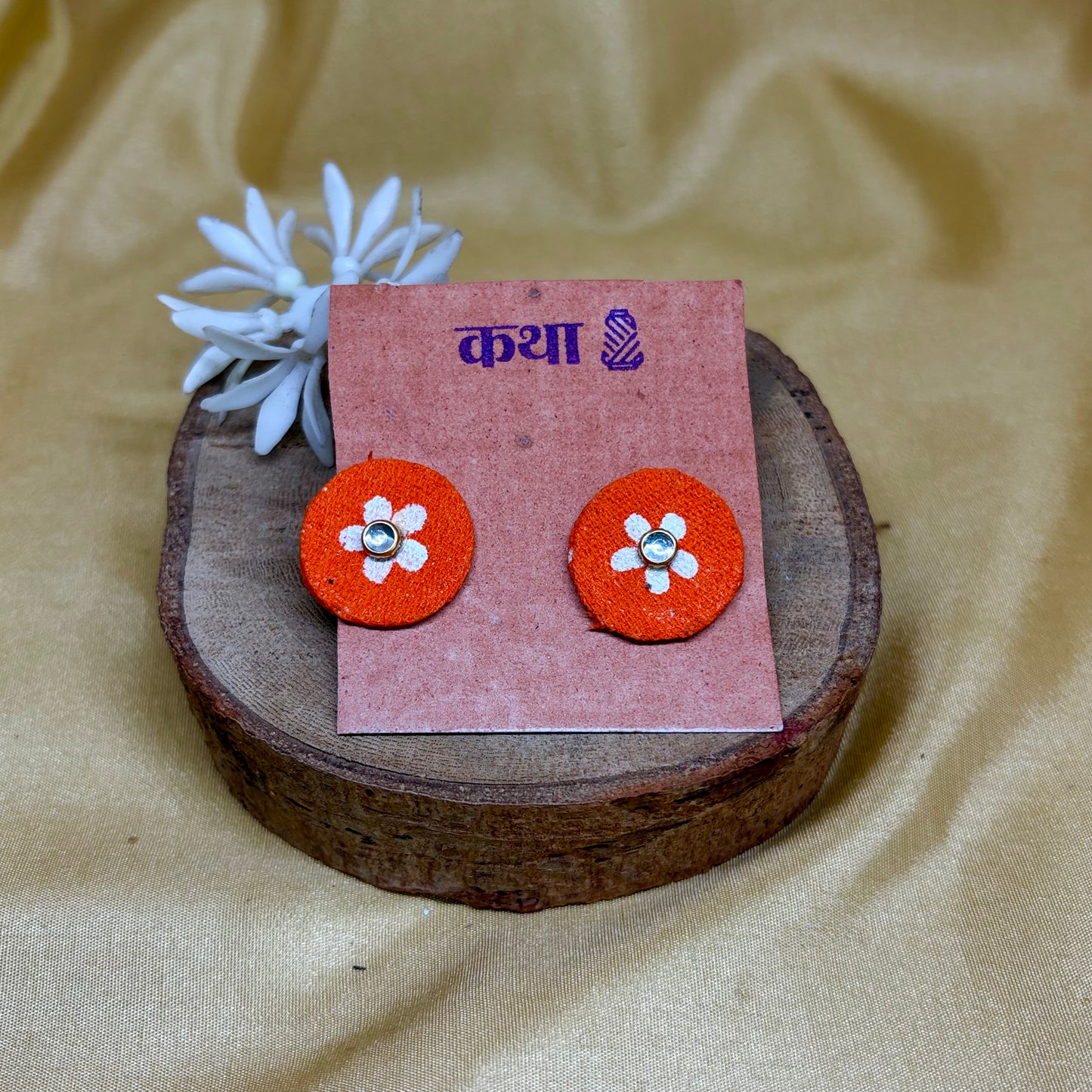 Hand-Painted Orange Floral Stud Earrings