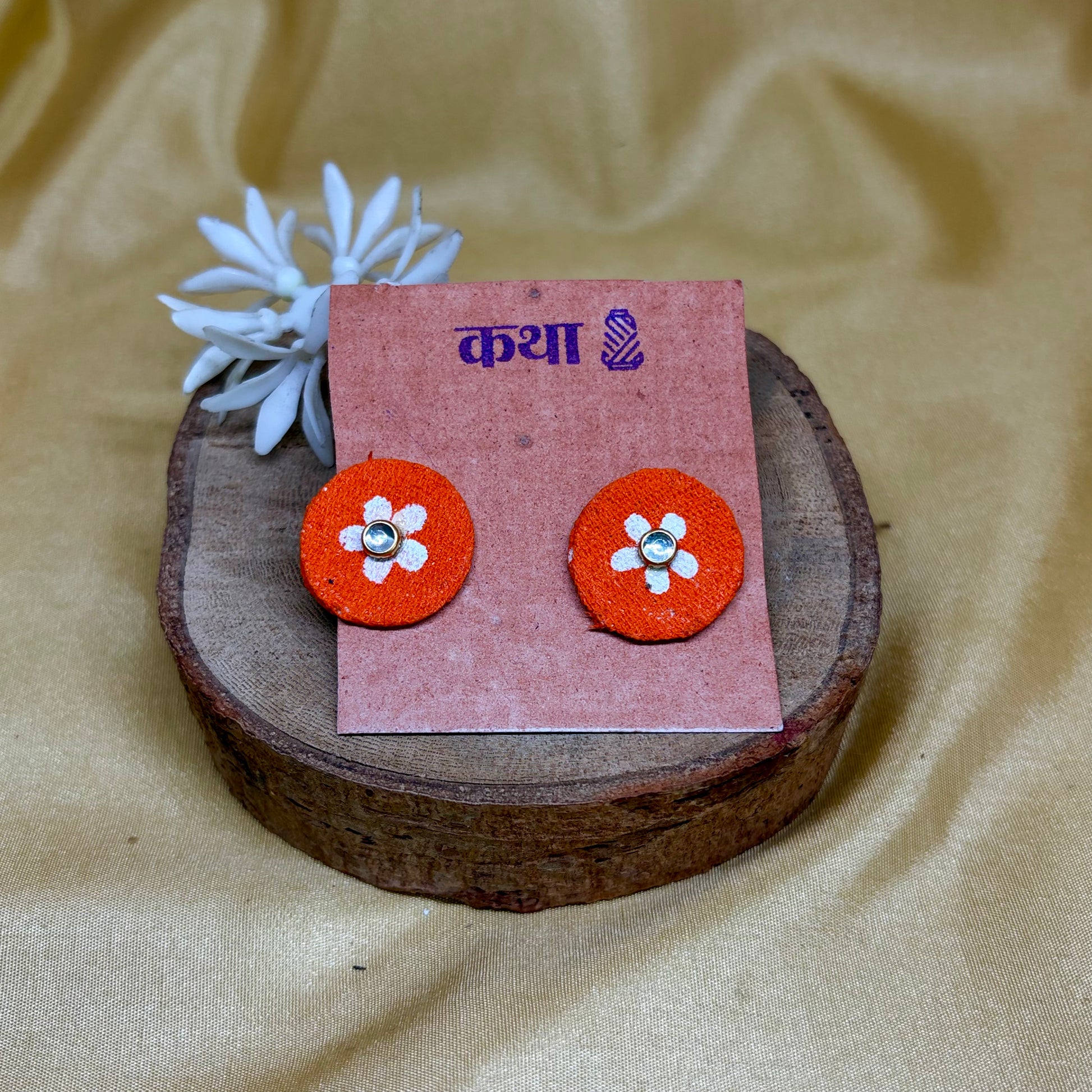 Hand-Painted Orange Floral Stud Earrings