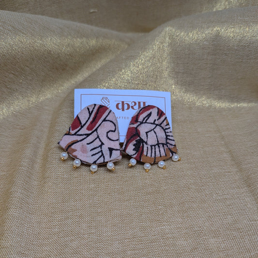 Red Kalamkari Pearl studs