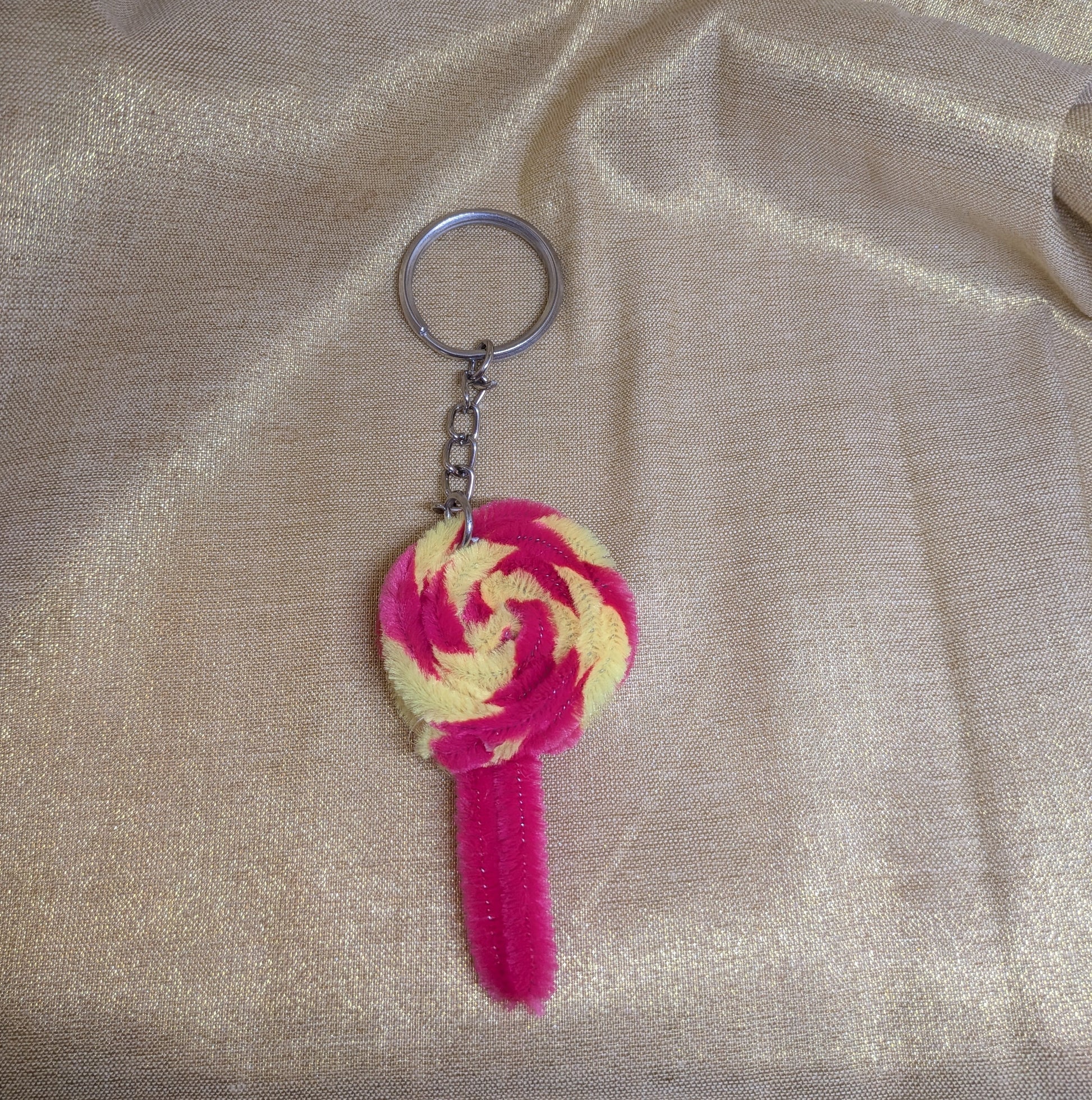Handcrafted Pink & Yellow Candy Cane Keychain