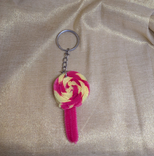 Handcrafted Pink & Yellow Candy Cane Keychain