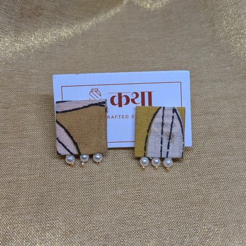 Handcrafted Yellow Kalamkari Pearl Studs
