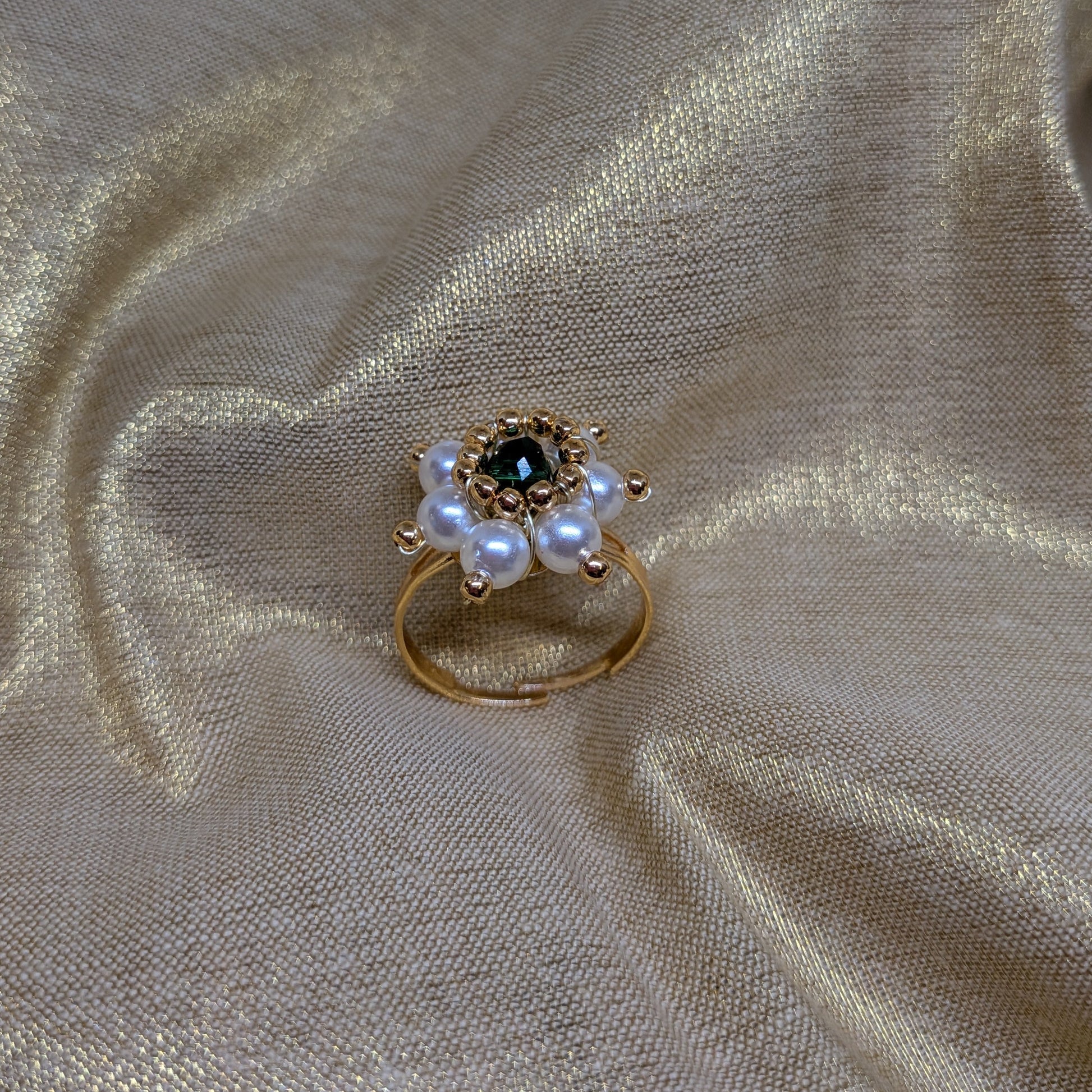 Handcrafted Green Stone & Pearl Ring