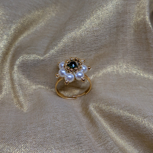 Handcrafted Green Stone & Pearl Ring