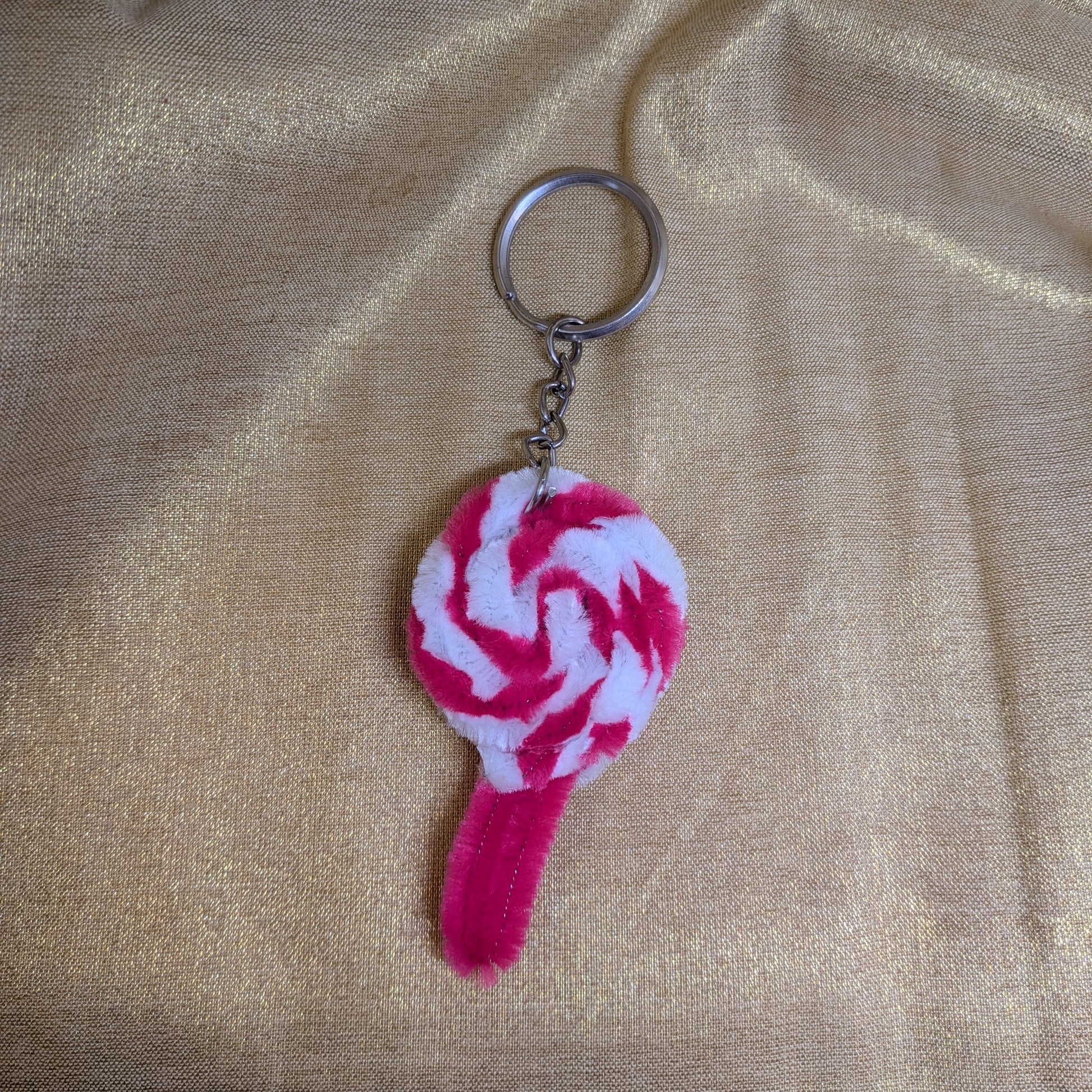 Handcrafted Pink & White Candy Cane Keychain