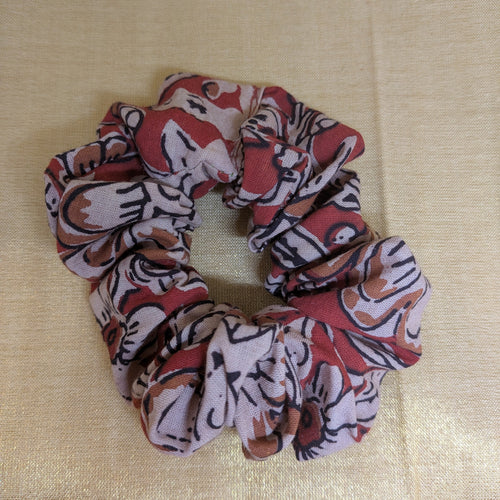 Red Kalamkari Fabric Scrunchie