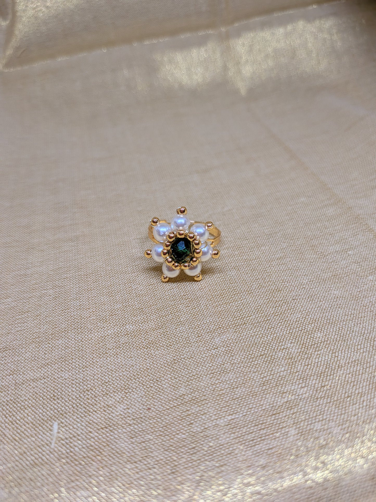Handcrafted Green Stone & Pearl Ring