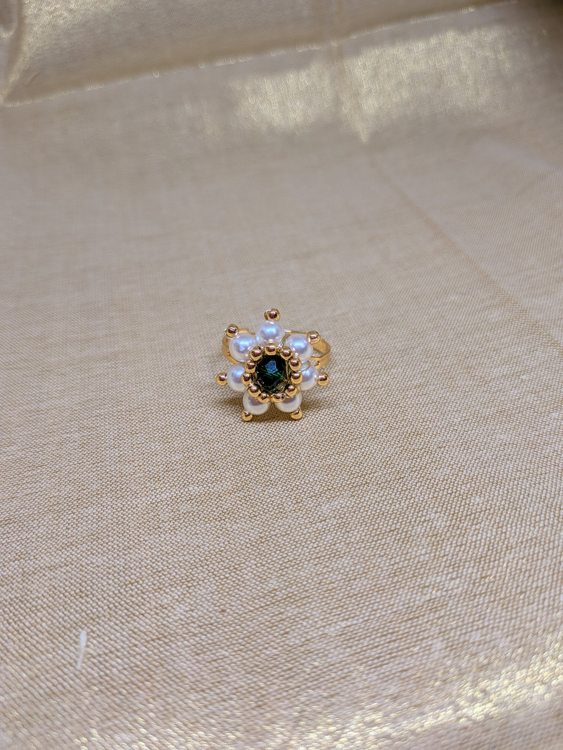 Handcrafted Green Stone & Pearl Ring